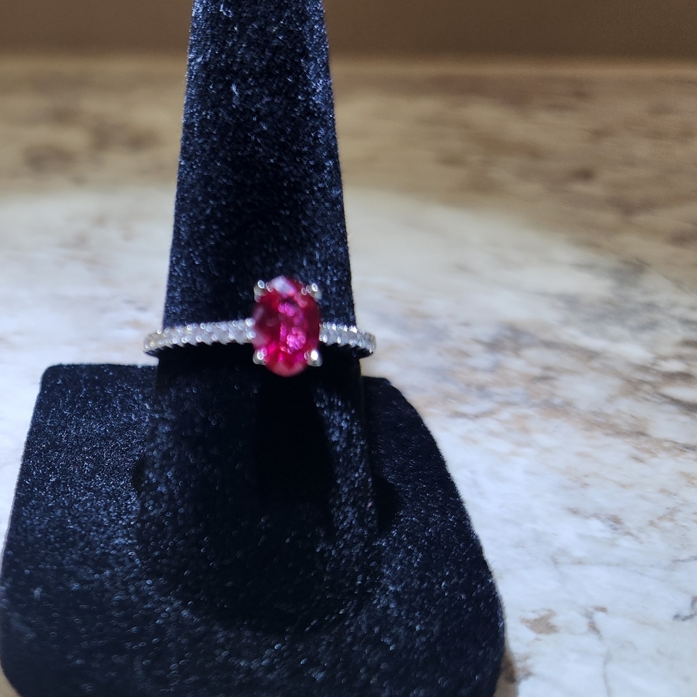 New 0.5 Carat Red "Pigeon Blood" Ruby With Diamonds 925 S.S Ring - Picture 7 of 8